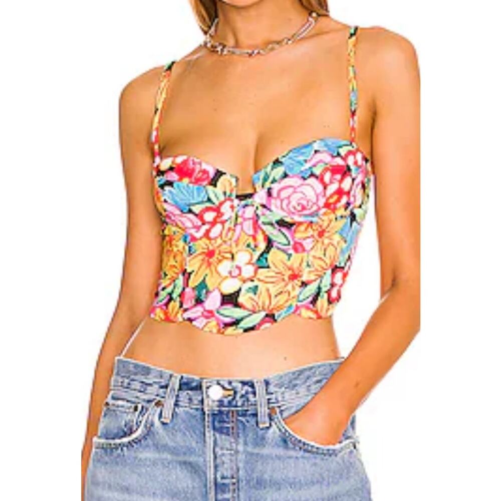 FOR LOVE & LEMONS Mallory Floral Bustier Top Small